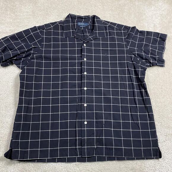 Polo Ralph Lauren Shirt Mens 2XL Windowpane Classic Fit Short Sleeve Camp Collar - Picture 1 of 8